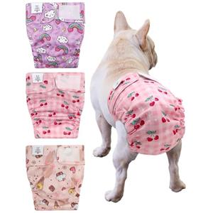 CuteBone Washable Dog Diapers Female No Tail Hole 3 Pack Reusable Doggie Period Training Pants for Docked-Tail Frenchie French Bulldog Boston Terrier Without Tail WWD29S Small