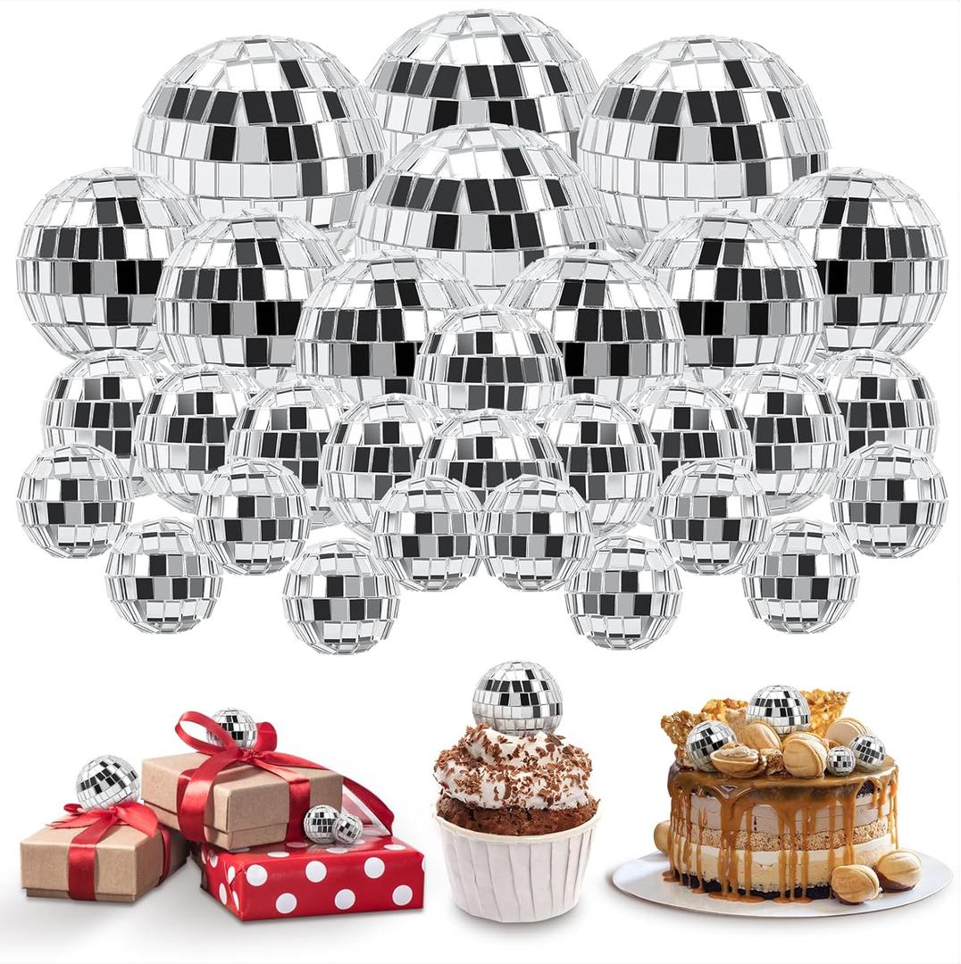 30 PCS Disco Balls Cake Decoration, Small Silver Reflective Mirror Ball Disco Table Decor 70s Disco Themed Party Supplies for Festive, 4 Sizes (30pcs (1.97 Inch,1.57 Inch, 1.18 Lnch, 0.78 Inch))