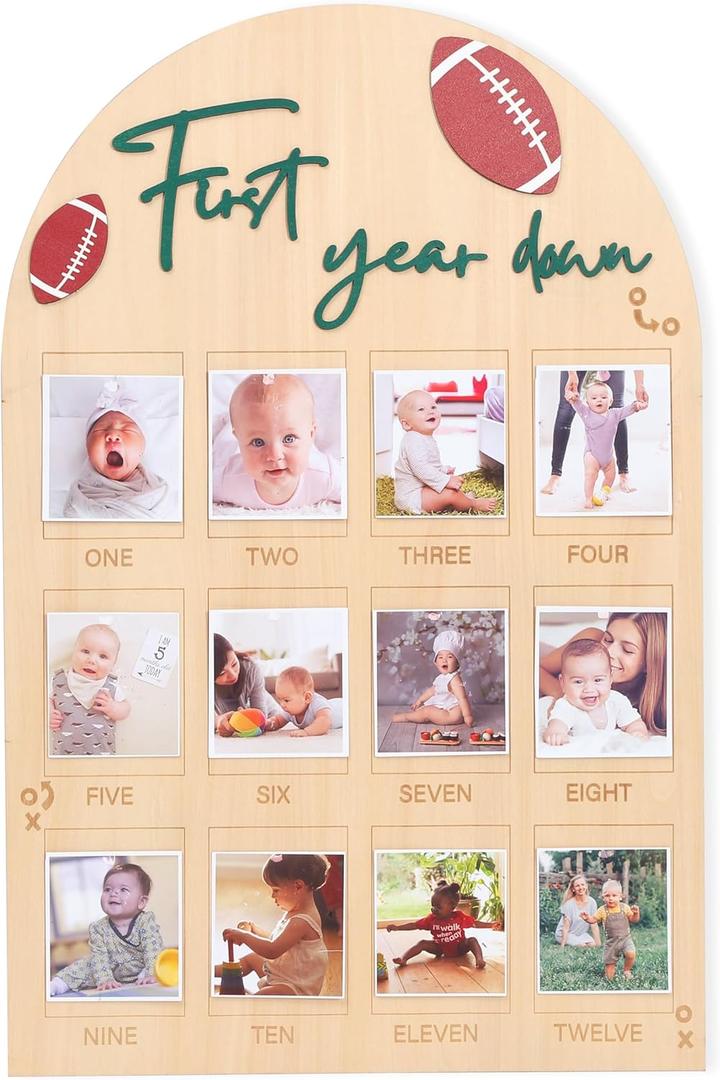 My First Year Milestone Photo Board - Football First Birthday Decorations,One Year of Photo Board,First Year Down Birthday Party,12 Month Photo Board