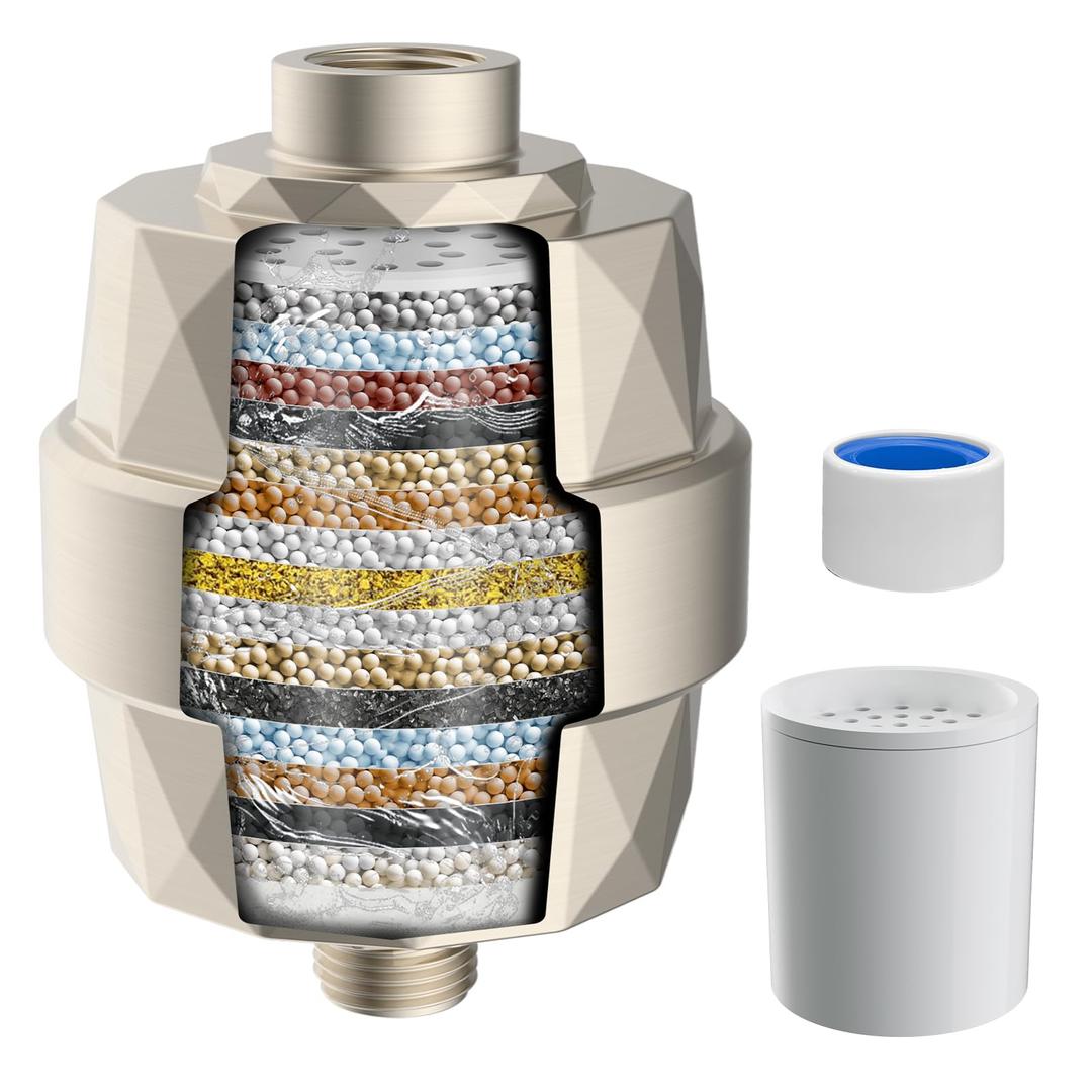 iFealClear Shower Head Filter, High Output Shower Filter for Hard Water for Remove Chlorine and Fluoride, Reduce Dry Itchy Skin and Eczema, 20-Stage Consistent Flow Shower Water Filter, Brushed Nickel