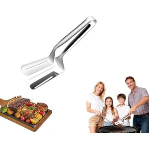 3 x 2-in-1 Anti-Scald BBQ Stainless Steel Grill Clamp Spatula | Tongs & Flipper for Grilling, Cooking, Frying Steak, Fish, and Vegetables