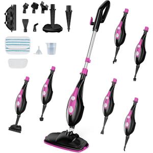 NEWBULIG 14-in-1 Steam Mop, Powerful Detachable Handheld Steam Cleaner for Floor Cleaning with 2 Washable Pads, 16.4 FT Cord, Multi-Purpose Floor Steamer for Hardwood, Clothes, Carpet, Tile, Grout