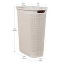 Mind Reader Slim Laundry Hamper with Lid, 40L Clothes Basket, Linen Design, Plastic, Ivory