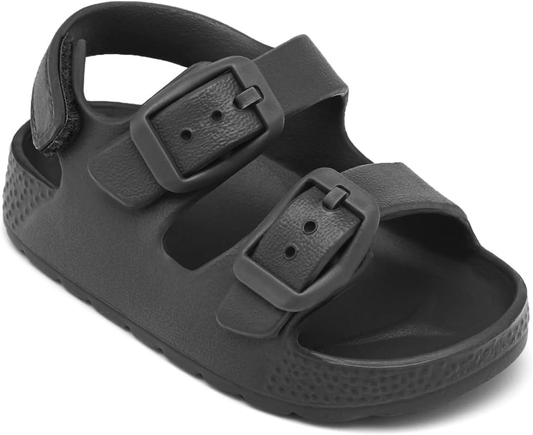 ChayChax Toddler Boys Girls Double Buckle Sandals Children's Adjustable Back Strap Water Sandal (Grey)