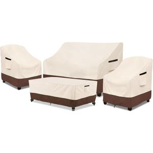 Rileytee Patio Furniture Set Covers, 4 Pcs 600D Heavy Duty 100% Waterproof Outdoor Furniture Cover, Fit Patio Loveseat, Chair and Coffee Table (Beige & Brown)