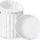 LOVECASA Porcelain Ramekins 8 Oz Oven Safe Set of 6 - Shallow Creme Brulee Dishes for Baking, Souffls, Custards, Fluted Quiche Pans, Chip-Resistant & Stackable, White