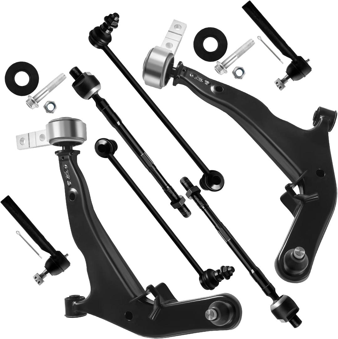 SCITOO 8pcs Front Suspension Kit Lower Control Arm w/Ball Joint Sway Bar Inner Outer Tie Rod End fit for Nissan for Murano 2005 2006 2007 S SE SL 3.5L K620559 K620558 K80256 K80255