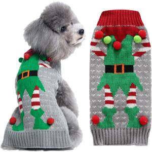 Dog Cat Ugly Christmas Sweater Boy Girl Xmas Pet Clothes Holiday Puppy Costume New Year Gifts for Small Medium Large Dogs Outfits (M, Grey Elf)