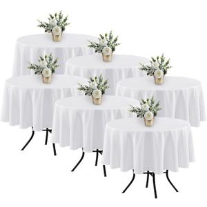 Fitable 6 Pack White Round Table Clothes - 70 Inches in Diameter - Stain Resistant and Washable Tablecloths, Polyester Fabric Table Covers for Wedding, Party, Banquet, Gathering