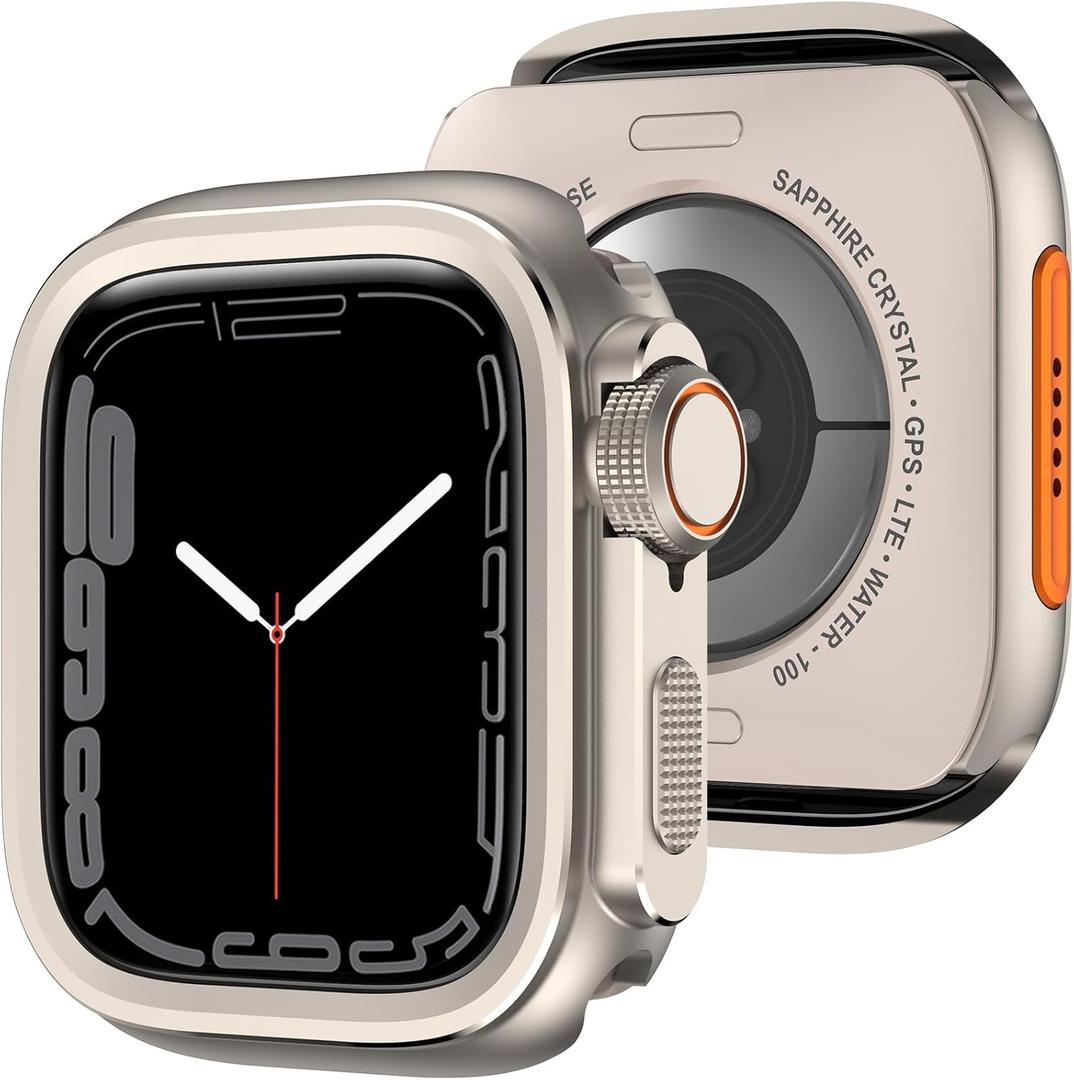 Amizee 2 in 1 Metal Case Compatible with Apple Watch Series 6/SE/5/4 44mm with Back Cover, Rugged Shockproof Protective Bumper Cover for iWatch 44mm, Titanium