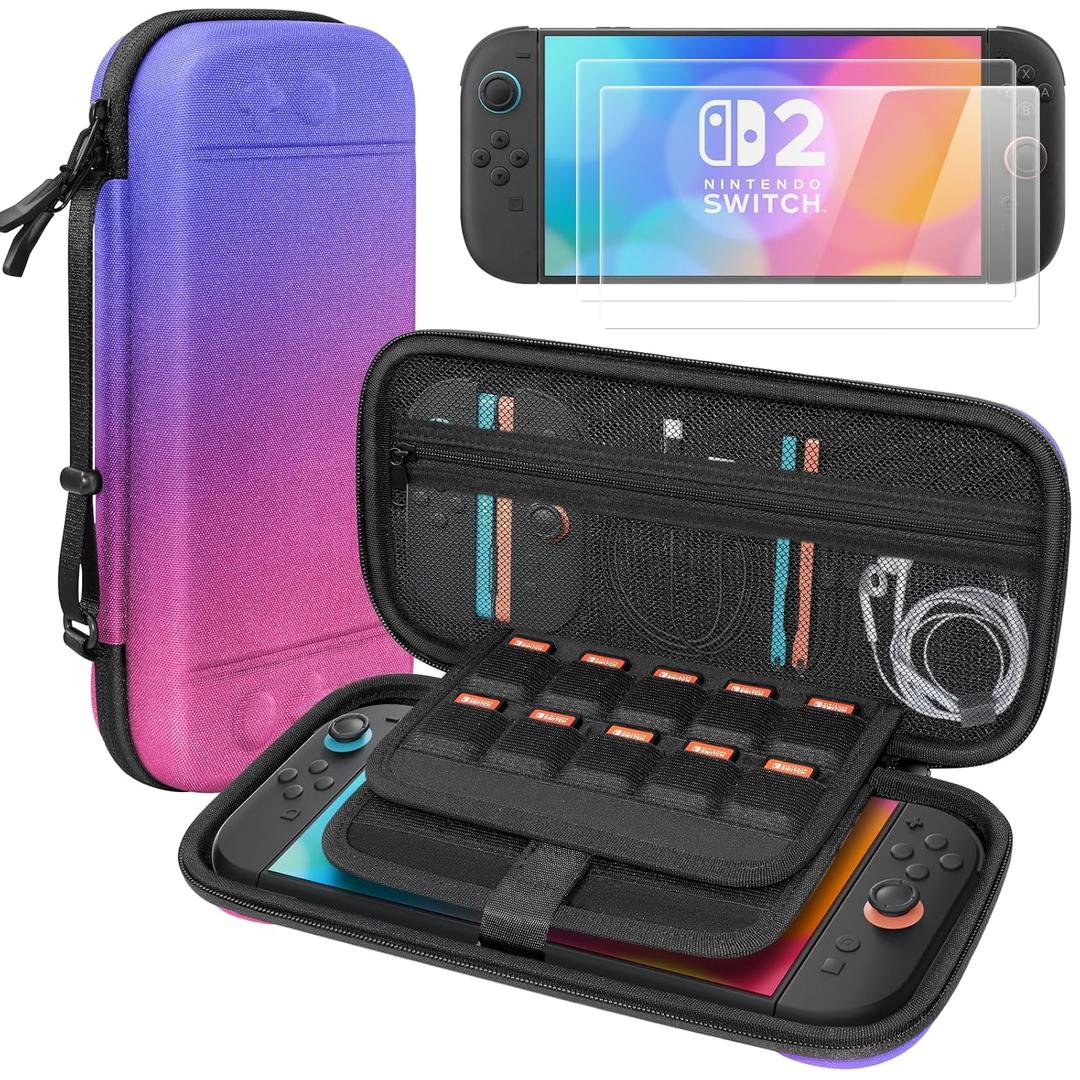 Honghao Switch 2 Case for Nintendo 2 with Protective Film, Travel Carrying Game Case for Nintendo Switch 2 2025, Large Portable Switch 2 Accessories (Blue Purple)