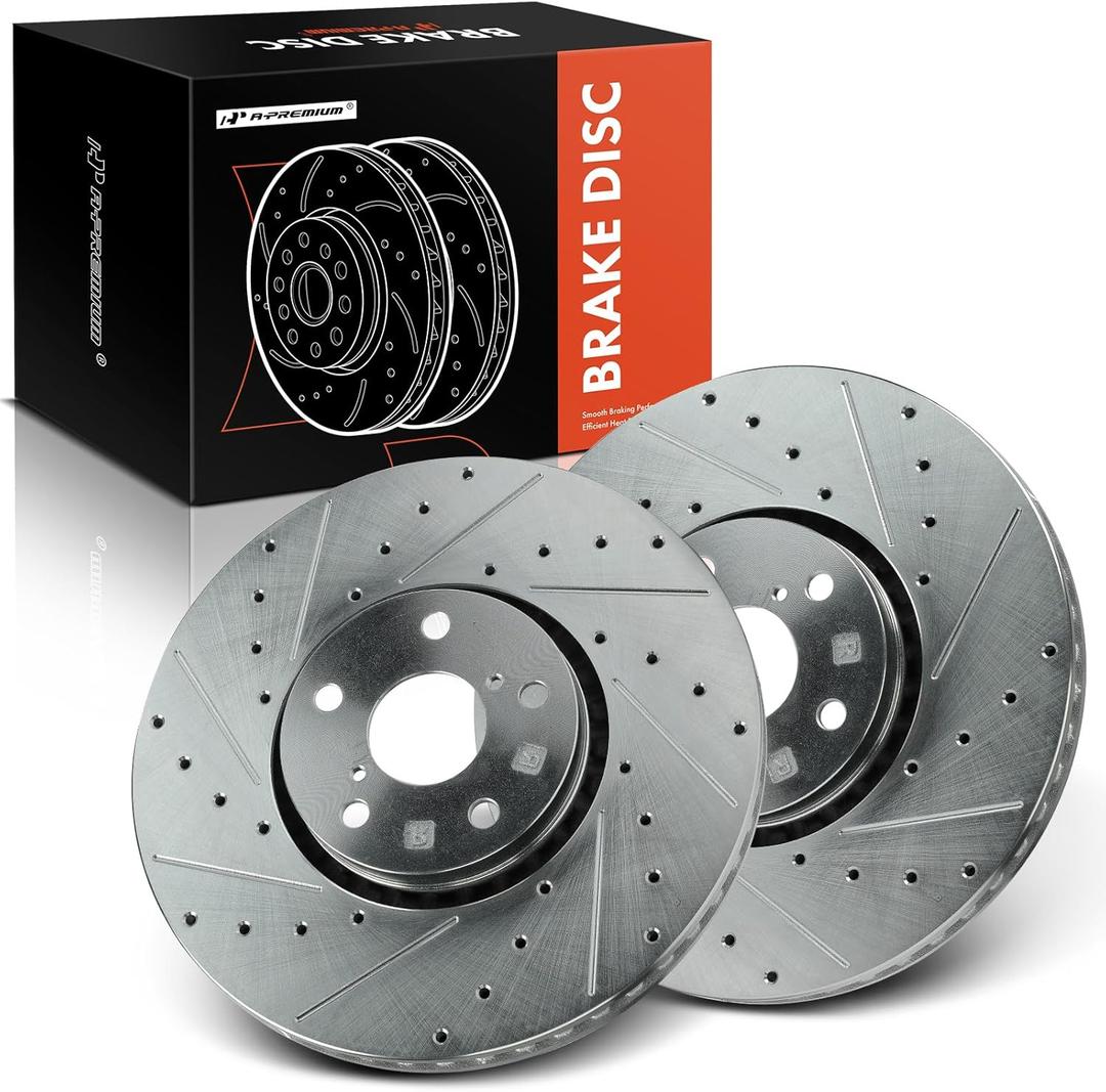 A-Premium 11.80 inch (299.6mm) Front Drilled and Slotted Disc Brake Rotors Compatible with Select Dodge & Mercedes-Benz & Freightliner Models - Sprinter 2500/Sprinter 3500, 2007-2021, 1-PC 