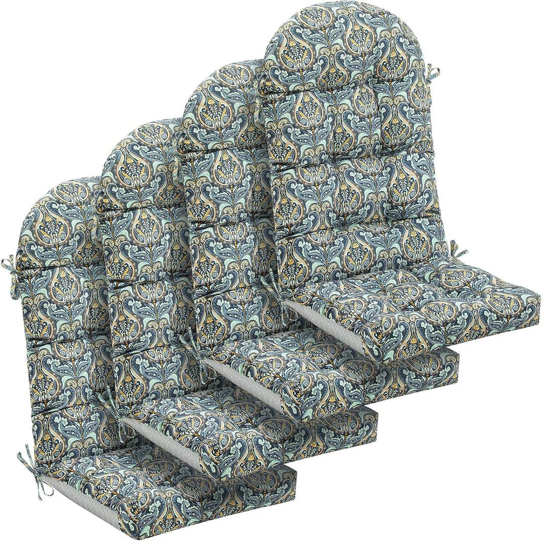 Geelin 4 Pcs Outdoor Patio Chair Cushion Thick High Back Adirondack Chair Cushion Tufted Weather & Fade Resistant Anti-Slip Outside Rocking Chairs Pads with Ties, 44 x 19 x 4 Inch (Paisley Teal Amber)