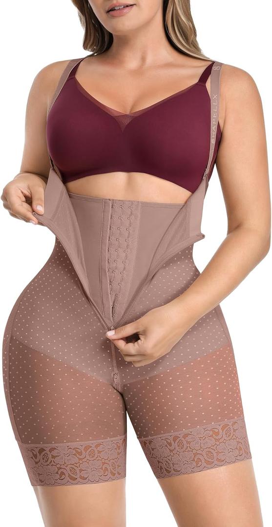 SHAPELLX Fajas Colombianas Shapewear for Women Tummy Control Plus Size Butt Lifting Bodysuit Post Partum Body Shaper (Small, A3-mauve Brown)