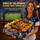 Large 3D Soccer Food Serving Tray, Corner Sauce Holders, 4 Divided Sections & Roomy Center Section Snack Organizer Tray, Food Stadium for 2026 Soccer Watch Parties & Game Day, Tailgate