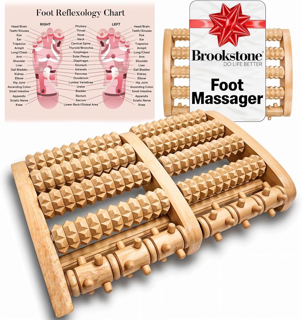 Brookstone Foot Massager for Neuropathy & Plantar Fasciitis Relief - Wooden Foot Roller Massager, Neuropathy Pain Relief for Feet - Mom Gifts for Women & Gifts for Dad. Portable for Home or Travel (Oak)