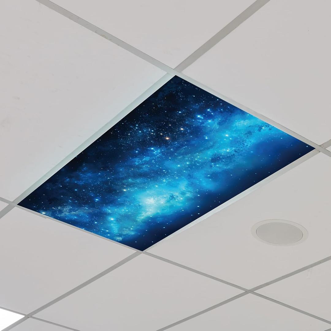 Outus 4 Pcs Fluorescent Light Cover Classroom Lighting Cover with 10 Magnets Light Filter Magnetic Ceiling Panel Decoration 2 x 4 ft (23.62 x 47.24 In) Reduce Glare for Office School(4,Starry Sky)