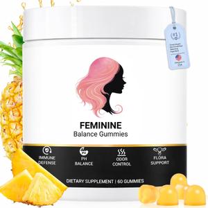 Feminine Balance Gummies pH Balance for Women & Vaginal Probiotics Supports Digestive Health & Immunity Probiotics for Women & Vitamins Hawaiian Pineapple, Vegan, Gluten-Free, 60 C, BB Date:  03/14/2028