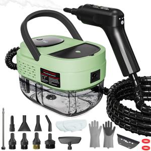 Handheld Steam Cleaner for Home, 2500W High Pressure Steam Cleaner for Car Detailing, 3 Steam Levels, 1600Ml Tank, High Heat Steamer for Bed Bugs, Couch, Furniture, Kitchen, Bathroom, Floors (Green)