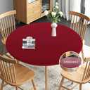 Obstal Fitted Round Red Table Cloth, Reversible Waterproof Stain Resistant Elastic Stretch Tablecloth, Wipe Clean Table Cover for Outdoor/Indoor Use, Fits Round Tables up to 48" - 56" Diameter