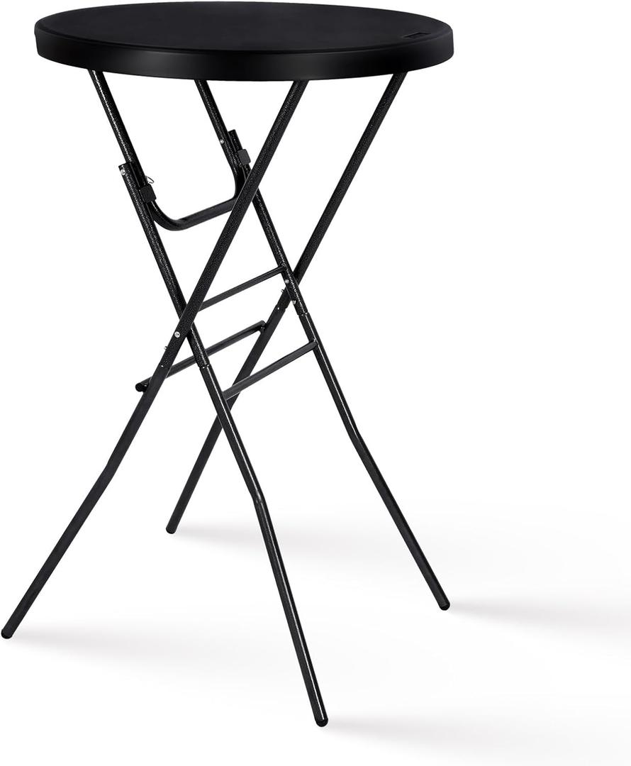 Byliable Cocktail Table 28in High Top Round Folding Indoor Outdoor, Plastic Bar Height Foldable Bistro Tall Table for Party, Patio, Dining Room, Kitchen, Events, Removable Locking Legs, Black (2843 in)
