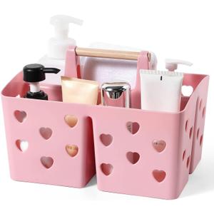Anyoifax Portable Shower Caddy Plastic Shower Basket Organizer Divided Bathroom Caddy Storage Cleanning Caddy Tote with Handle for College, Dorm Room, Kitchen, Pink