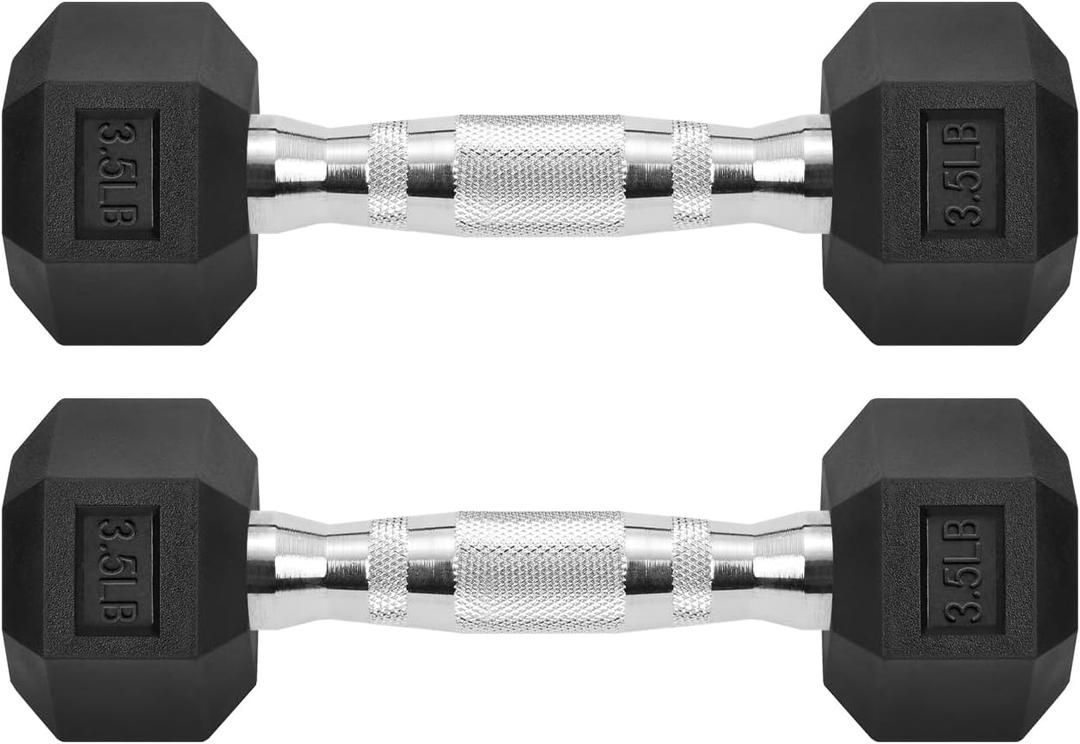 Hex Dumbbells Rubber Coated Cast Iron Hex Black Dumbbell Free Weights for Exercises / 3.5LB Pound