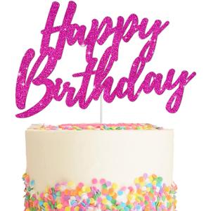 BEISHIDA Happy Birthday Cake Topper - Hot Pink Glitter, Perfect for Girl's Women's Birthday Parties, Reusable Keepsake