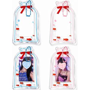 Geyoga 4-Pack K-pop Theme Photo Holder Keychain Cute Acrylic Goldfish Card Stand for Small Photos Round Desk Display Home Office Party Gift