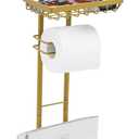 Oasis Creations Toilet Paper Holder Tissue Rack Stand with Magazine Toilet Roll Storage Basket- Freestanding, Gold Metal