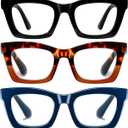 Hubeye Oprah Style Reading Glasses for Women Men Blue Light Blocking Computer Square Readers with Spring Hinge (Black+brown Hawksbill+blue)