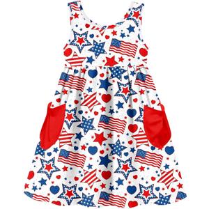 Vieille Little Girls Sleeveless Dress Cute Summer Sundress with Pocket 2-7 Years