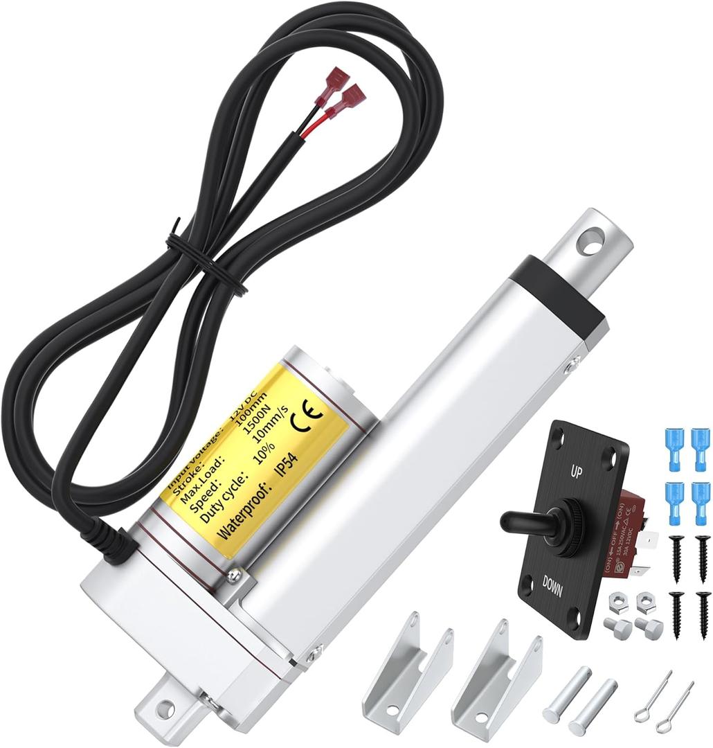 RVMARINEPAT 12V Linear Motion Actuator 330lb (1500N) Heavy Duty, 4 Inch Stroke, High Speed 10mm/s Fast Electric Actuator 12V with Mounting Brackets & Controller for Cars RVs