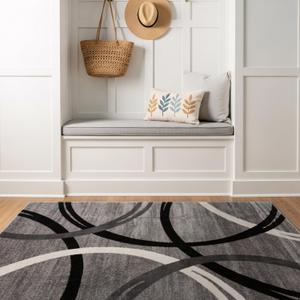 Rugshop Wavy Circles Design Area Rug, Carpet with Jute Backing for Kitchen, Entryway, or Office, Gray, 4' x 6' (Grey)