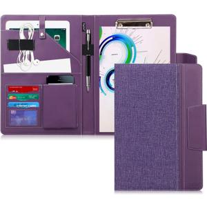 Toplive Portfolio Case Padfolio, Executive Business Document Organizer with Letter Size Clipboard, Business Card Holder, Tablet Sleeve, for Business School Office Conference, Purple