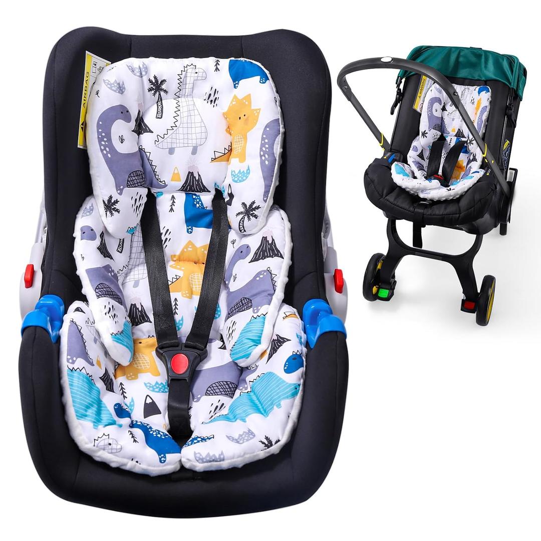 THE KENKYO Infant Car Seat Insert, 2-in-1 Reversible Baby Car Seat Cushion, Carseat Head & Body Support for Newborn, Soft Stroller Cushion Insert for Bouncer, Swing, Baby Registry Seach (Dinosaur)