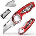 Folding Utility Knife Pocket Knife, Heavy-Duty Box Cutter with Anti Slip Finger Loop, Quick Change Blade Razor Knife, Box Cutters for Home, Office, Warehouse, Durable Razor Knife, Box Knife (Red)