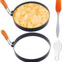Pancake Ring for Griddle,2 Packs 6 Inch Omelette Ring for Griddle,6" Non-stick Stainless Steel Pancake Egg Ring Omelet Mold Pancake Maker Cake Creps with Silicone Handle