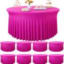8 Pack Hot Pink Spandex Round Tablecloths for 72 inch Tables, Stretchy 132inch Fitted 6FT Round Table Cloths with Skirt for Wedding Party Dining Banquet