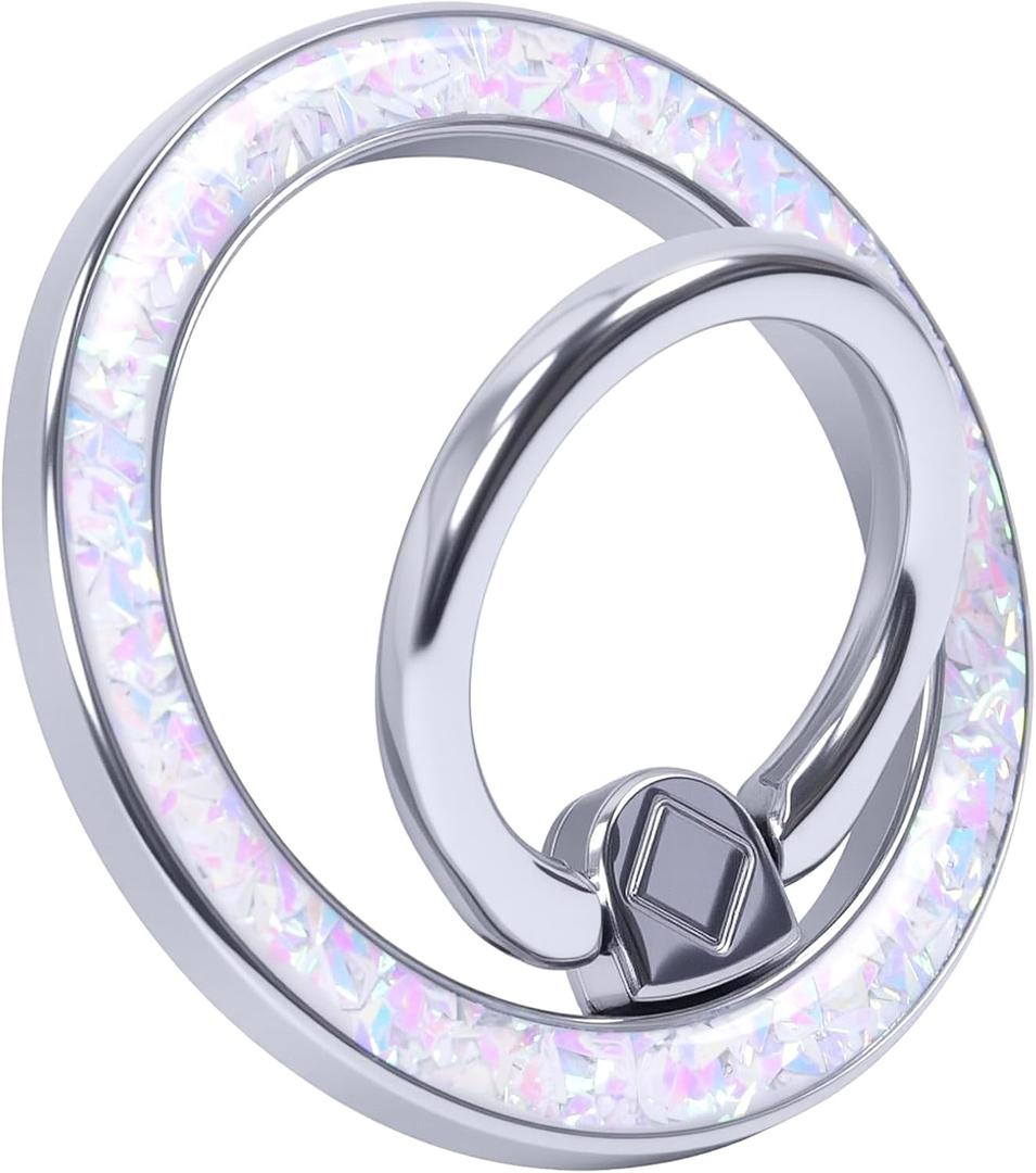 Magnetic Phone Ring for MagSafe Grip [Super Magnet] Stylish Twinkle Ring Holder Stand with, magsafe pop Socket, Mag Safe Accessory for iPhone 16/15/14/13 Pro Max Plus, Silver