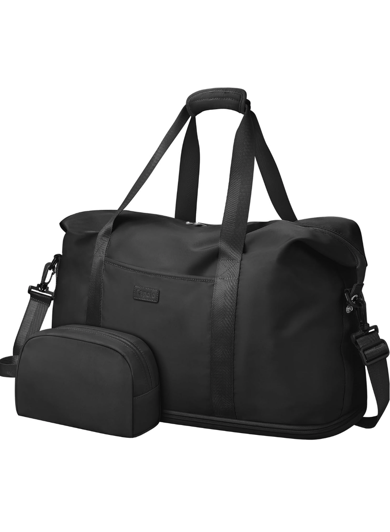 Expandable Travel Duffle Bags Weekender Overnight Bags for Women Men Hospital Bag for Women Labor Delivery with Toiletry Bag Waterproof, Black, Large