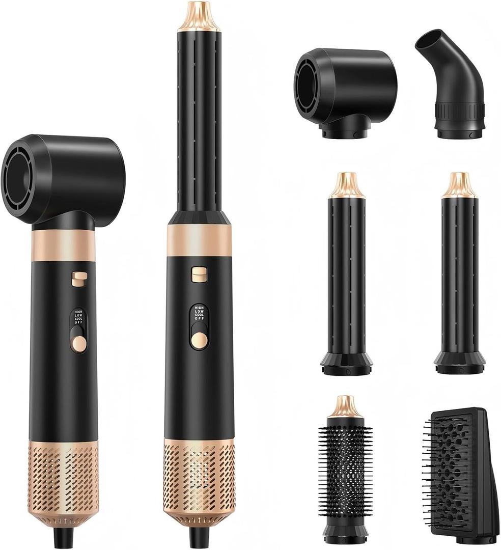 Sendowtek Hot Air Styler Brush Set for Women Hair Styling 6 in 1 | 850W 3 Level Temp, Hairdryer and Curler Comb for Rotating Curling Straightening Volumize, Auto Wrap Multi Hair Styling Tool
