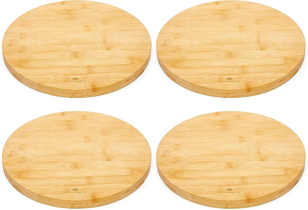 RoyalHouse Natural Bamboo Round Cutting Board for Kitchen, Chopping Boards for Meat & Vegetables, Cheese and Charcuterie Board, Serving Tray, 11.8" Round 0.6" Thick, Pack of 4