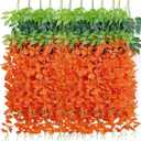 Artificial Flowers 3.75 Feet Wisteria Garland Realistic Silk Wisteria Vine for Wedding Party Garden Wall Decoration, Set of 6, Orange