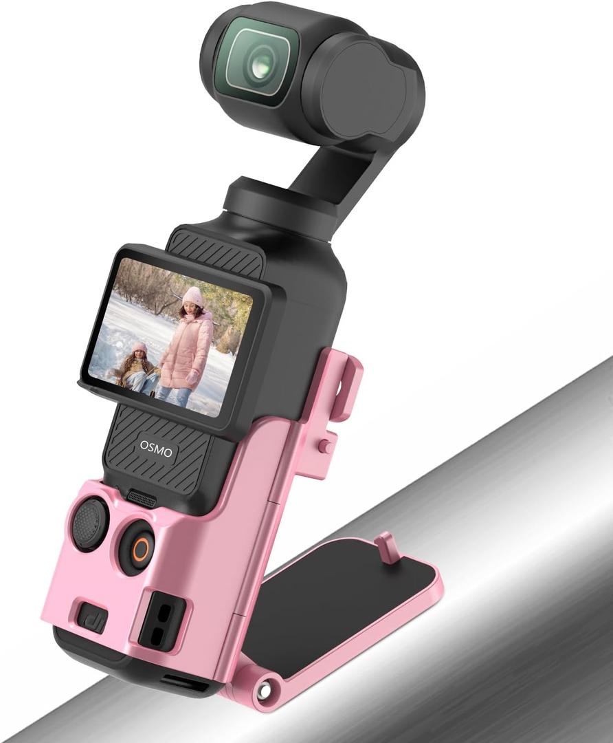 AMAZEAR Magnetic Mount Stand Compatible with DJI Osmo Pocket 3, Upgraded Pocket3 Accessories Adapter Clamp Magnet Suction Case Holder on Desktop, Vertical Surface, 180 Adjustable Handle, Pink