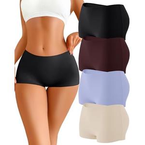 CUTE BYTE Womens Seamless Boy Shorts Underwear Soft Stretch No Show Boxer Shorts Briefs Panties for Ladies 4 Packs, XL
