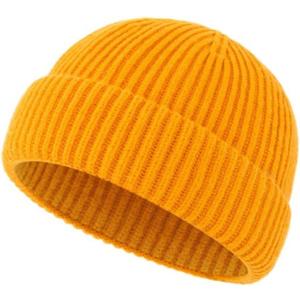 Stylish Faux Wool Knit Short Cuff Fisherman Beanie for Men and Women Unisex Warm Winter Hat (Orange)