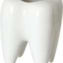 Tooth-Shaped Toothbrush Holder, Ceramic Toothbrush Holder Storage Bucket, Personalized Decoration, Tooth Brush Holder, Creative Birthday Gift, Desktop, Office Desk Decoration (White)