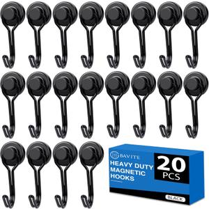 E BAVITE Swivel Swing Magnetic Hooks,30LB20pack Black Refrigerator Magnet Hook, Strong Neodymium Magnets Perfect for Refrigerator and Other Surfaces, 60mm(2.36In) in Length
