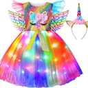 Girls Unicorn Costume LED Light Up Unicorn Dress Up Birthday Gifts Princess Dress for Halloween Party (5-6 Years)